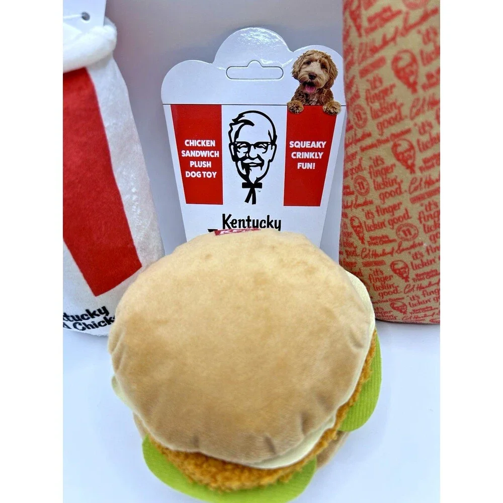 KFC Kentucky Fried Chicken Plush Squeaky Dog Toys Lot Of 3 Wrap, Sandwich & Soda